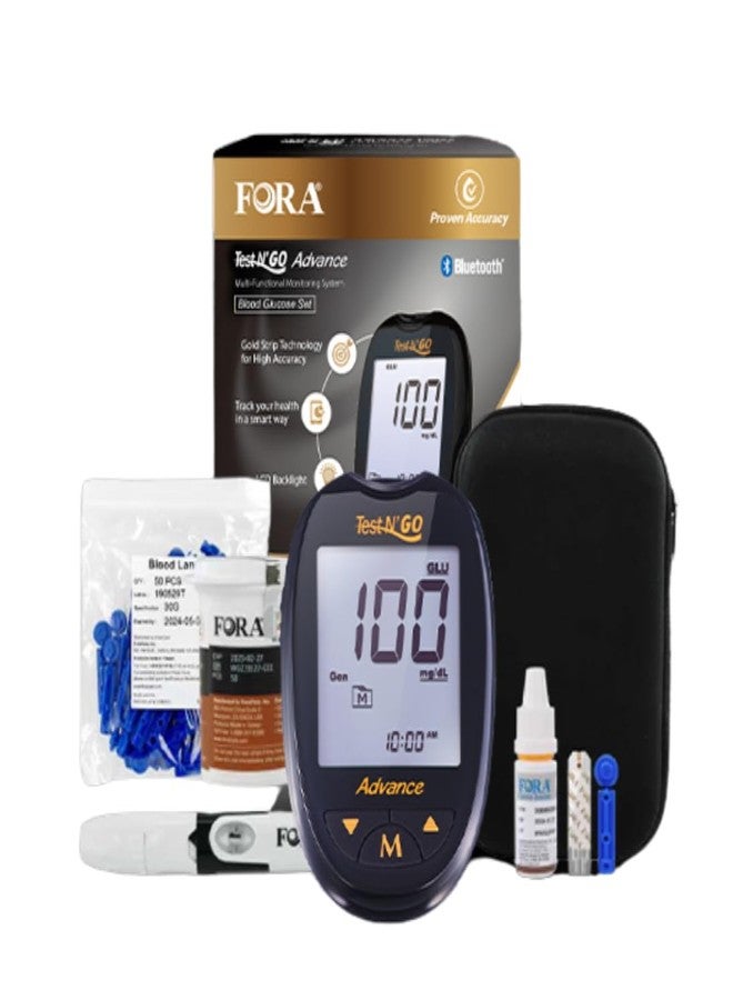 FORA Test N’GO Advance Diabetes Testing Kit – Accurate Blood Glucose Monitor, Bluetooth Sync, 50 Test Strips & 50 Lancets, All-in-One Home Care Solution - Image 1